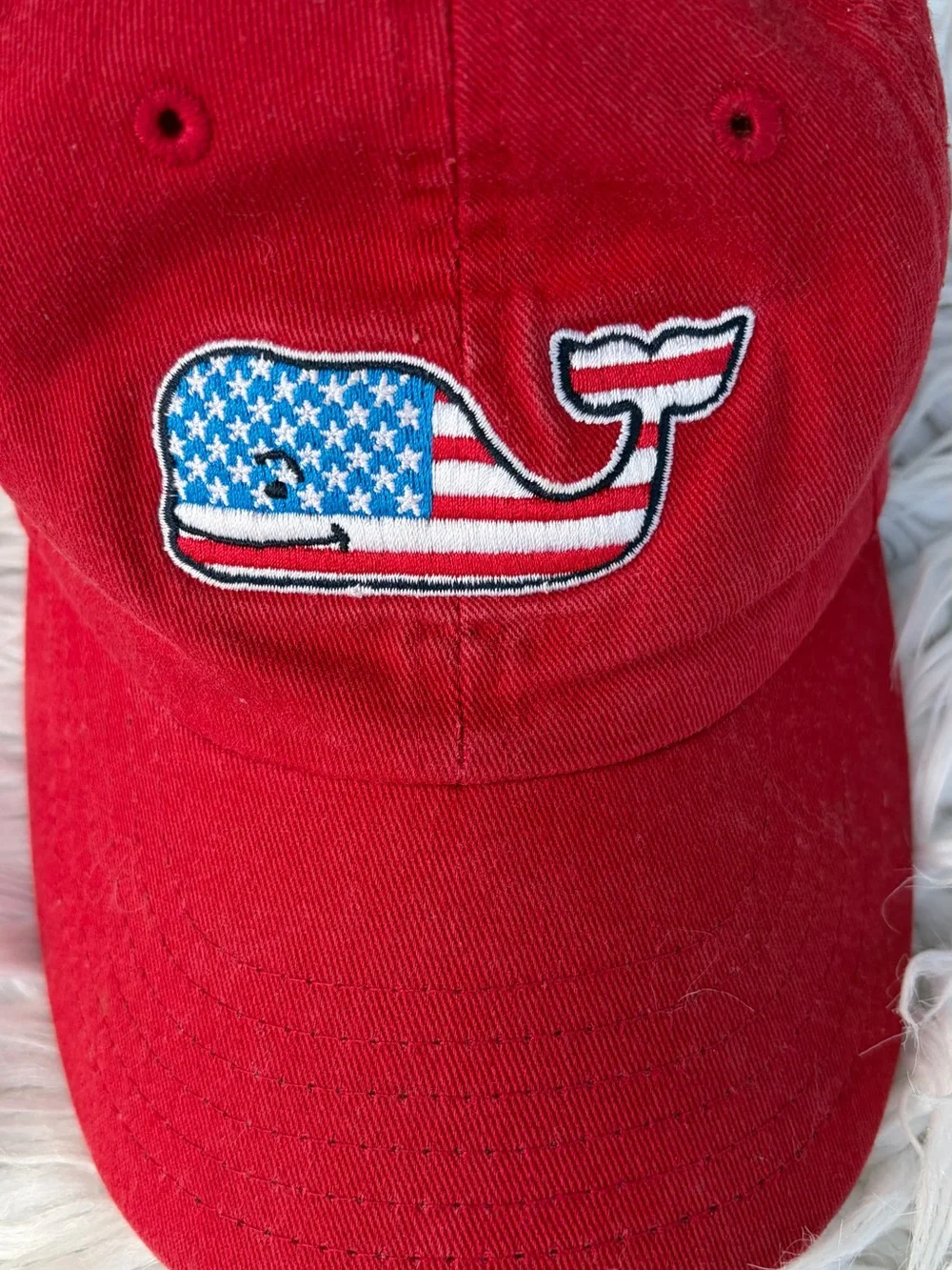 Vineyard Vines Kids Red Cap with American Flag Whale Patch